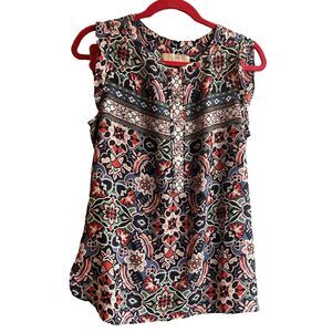 Ann Taylor LOFT Lightweight Sleeveless Ruffle Blouse Medium Floral Print Boho